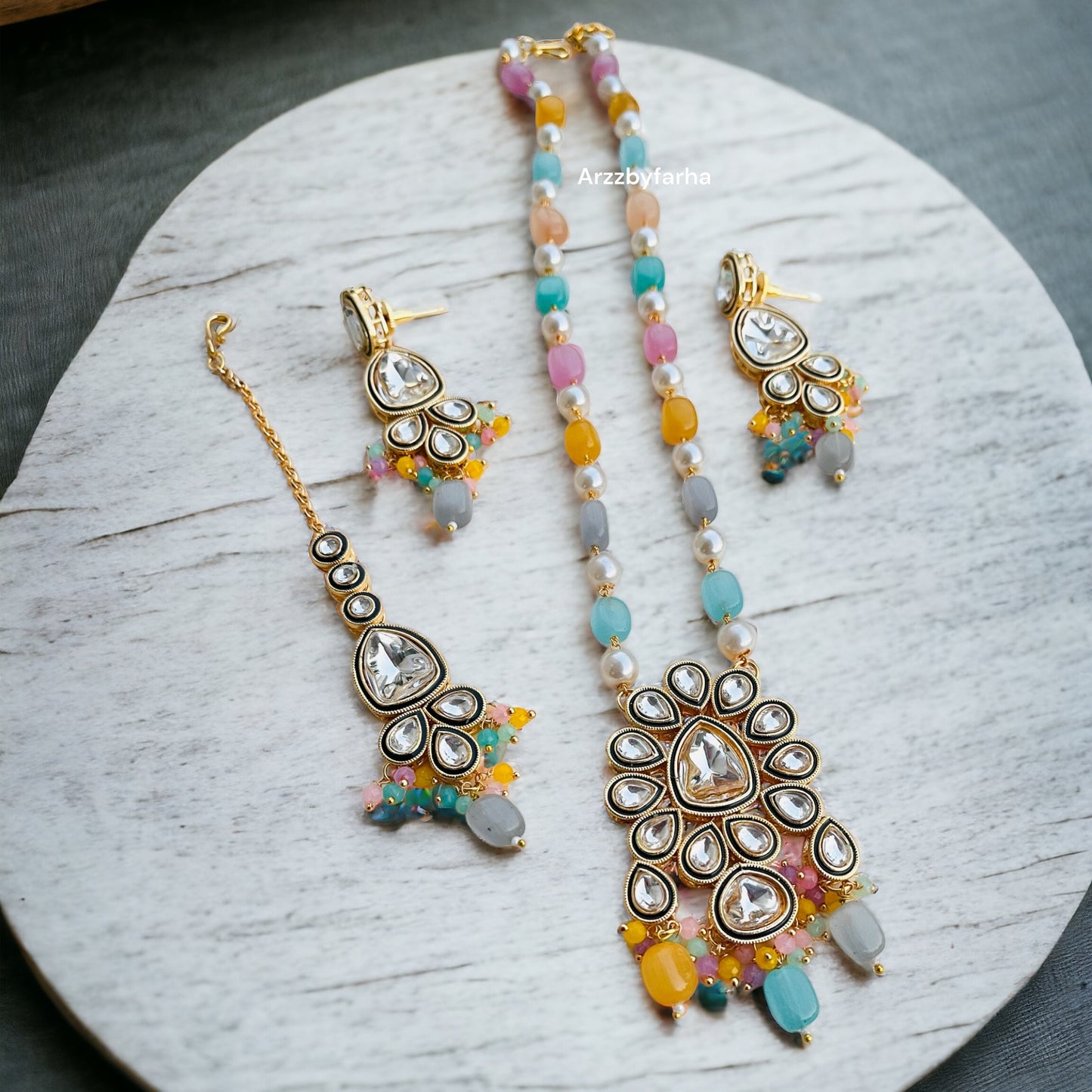 Multicolor Beads Kundan Necklace Set