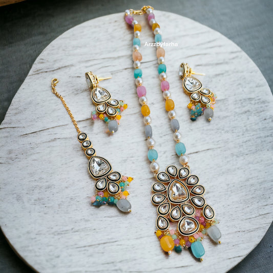 Multicolor Beads Kundan Necklace Set