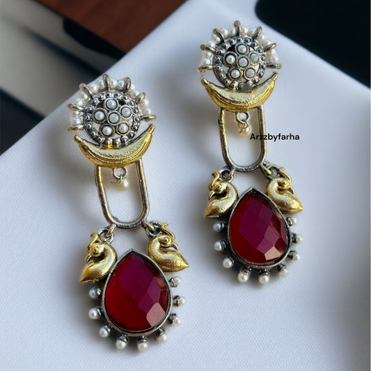 Dual Tone Red Earrings
