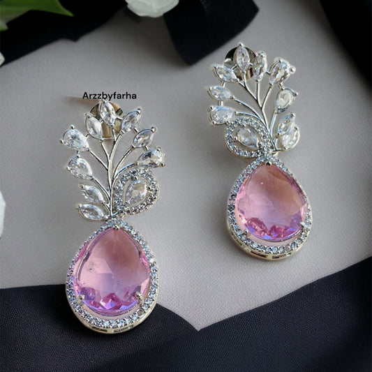 Pink Stone Zircon Earrings