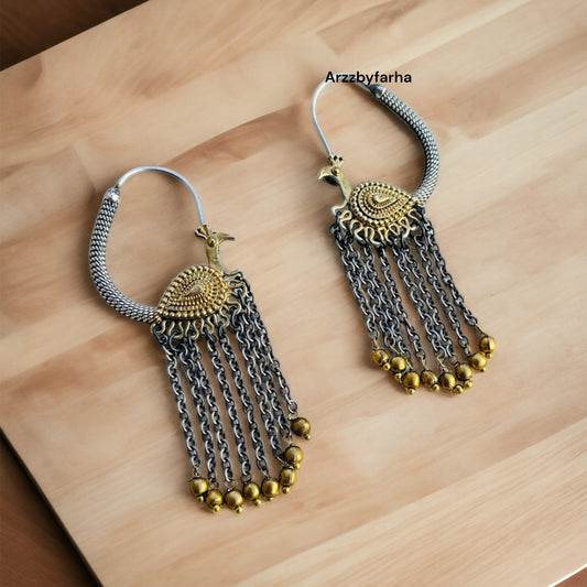 Dual Tone Bird Hanging Earrings