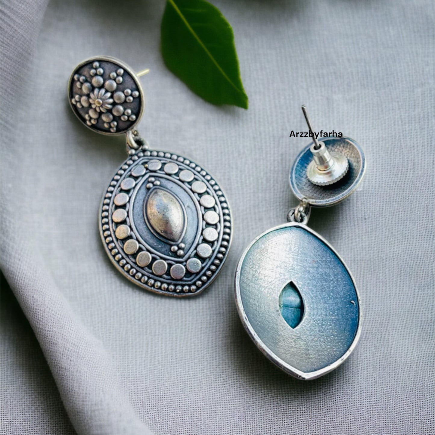 Silver Oxidised Drop Earrings