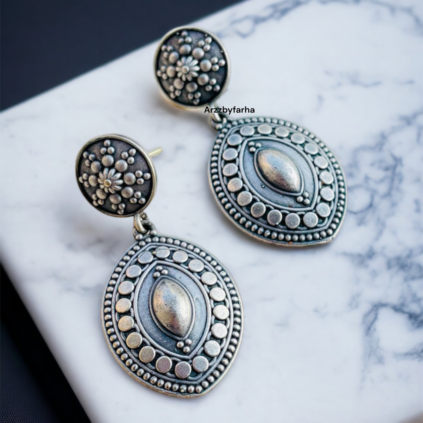 Silver Oxidised Drop Earrings