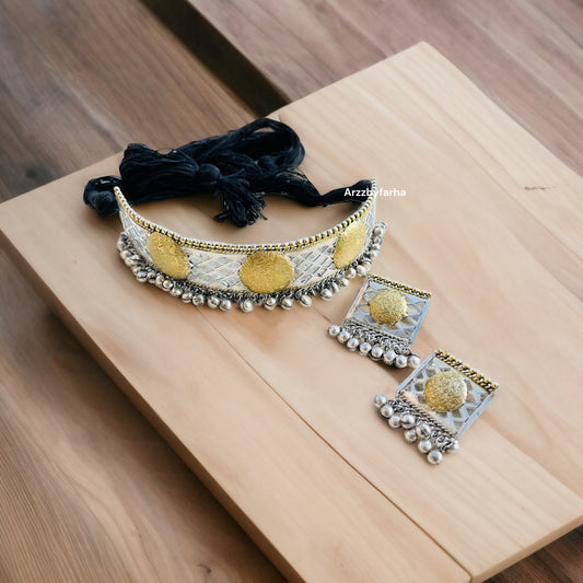 Dual Tone Fusion Choker Necklace Set