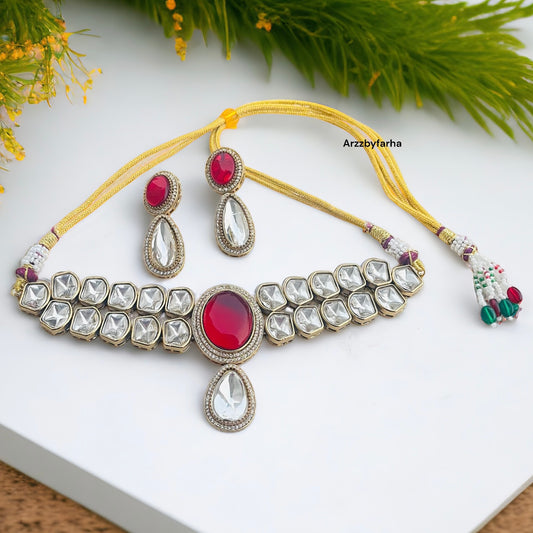 Moissanite Red Stone Necklace Set