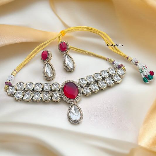 Moissanite Red Stone Necklace Set