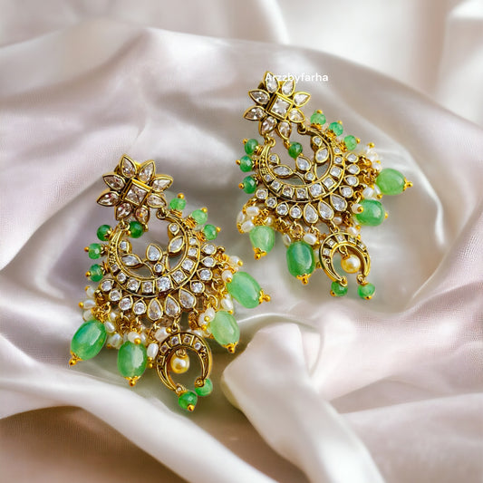 Moissanite Uncut Polki Chandbali Earrings