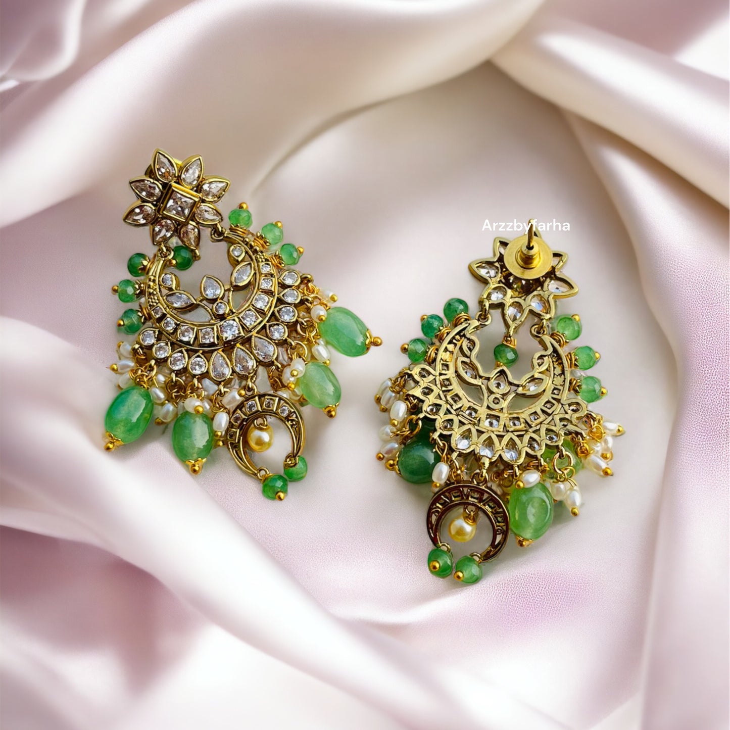 Moissanite Uncut Polki Chandbali Earrings