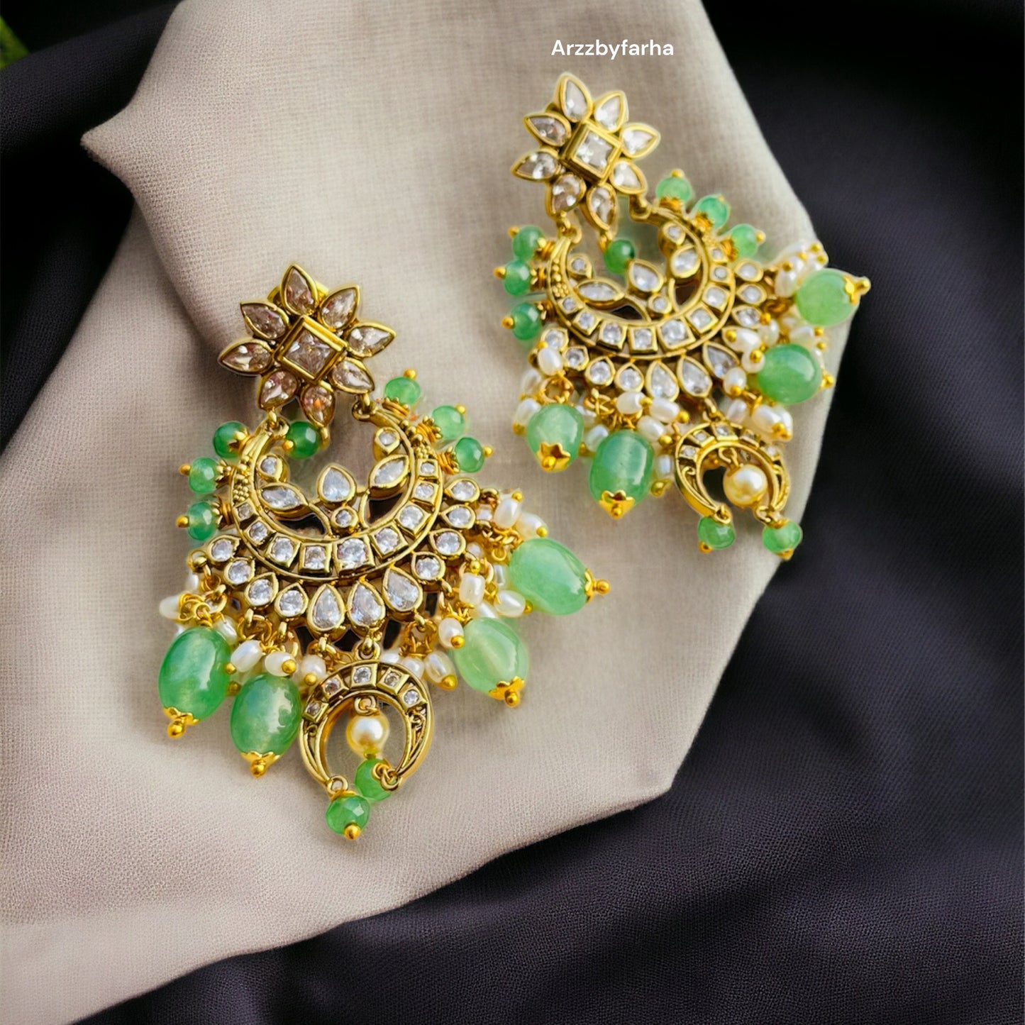 Moissanite Uncut Polki Chandbali Earrings
