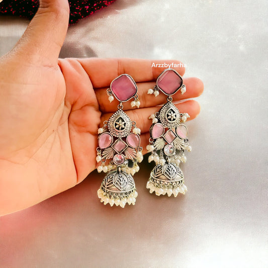 Pink Stone Drop Jhumka Earring