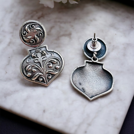 Silver Oxidised Paan Shaped Earrings