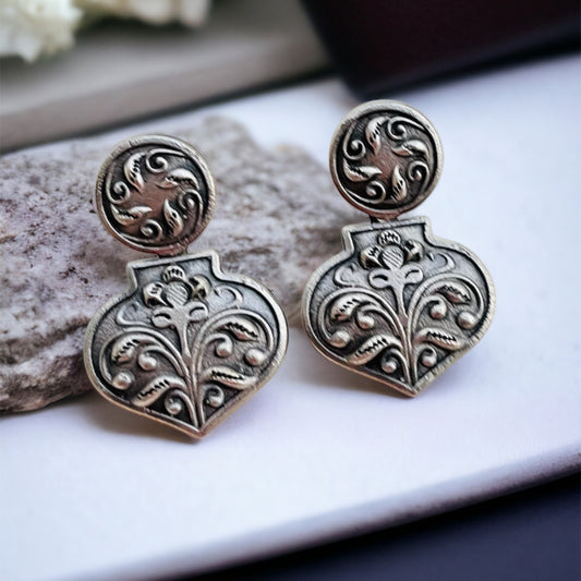 Silver Oxidised Paan Shaped Earrings