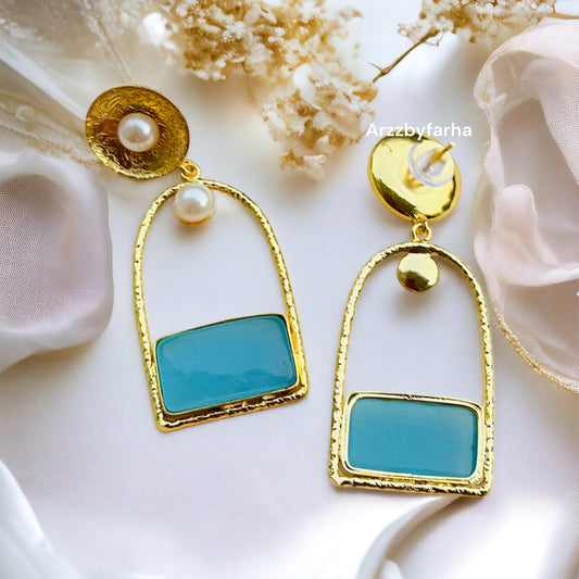 Blue Gold Brass Earring