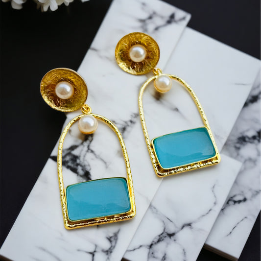 Blue Gold Brass Earring