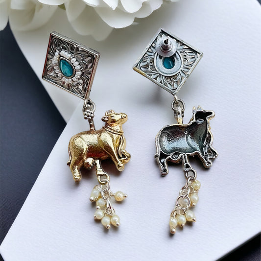 Dual Tone Nandi Earrings