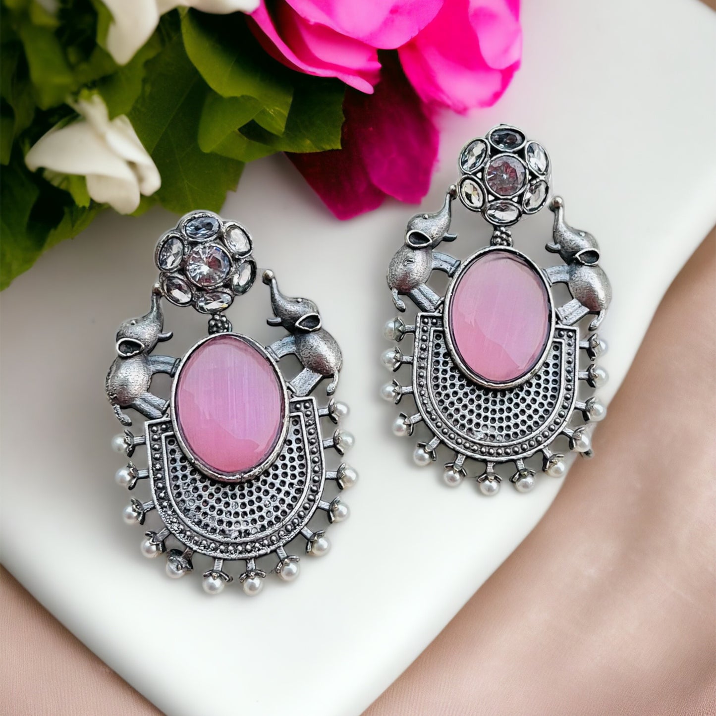 Pink Stone Drop Earrings