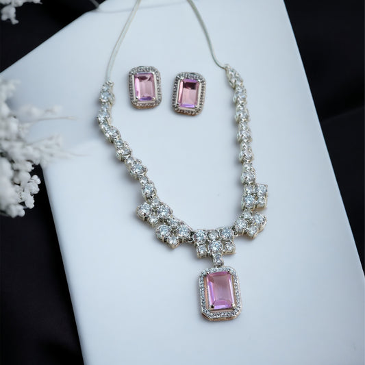 Pink Stone AD Zircon Necklace Set