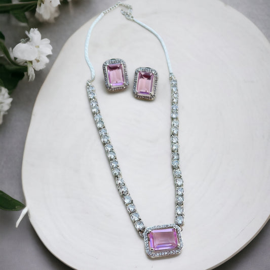 Pink AD Zircon Necklace Set