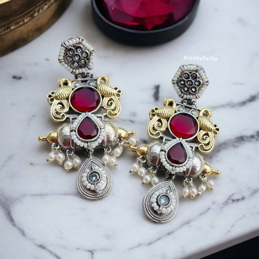 Dual Tone Fusion Red Earrings