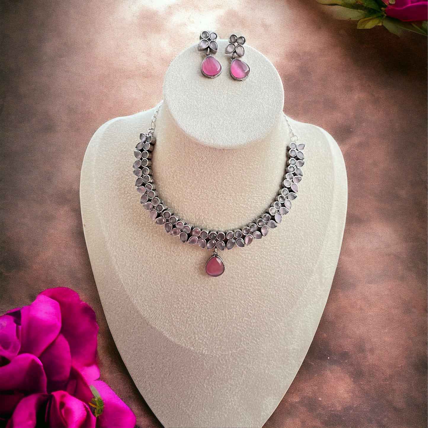 Pink Stone Necklace Set
