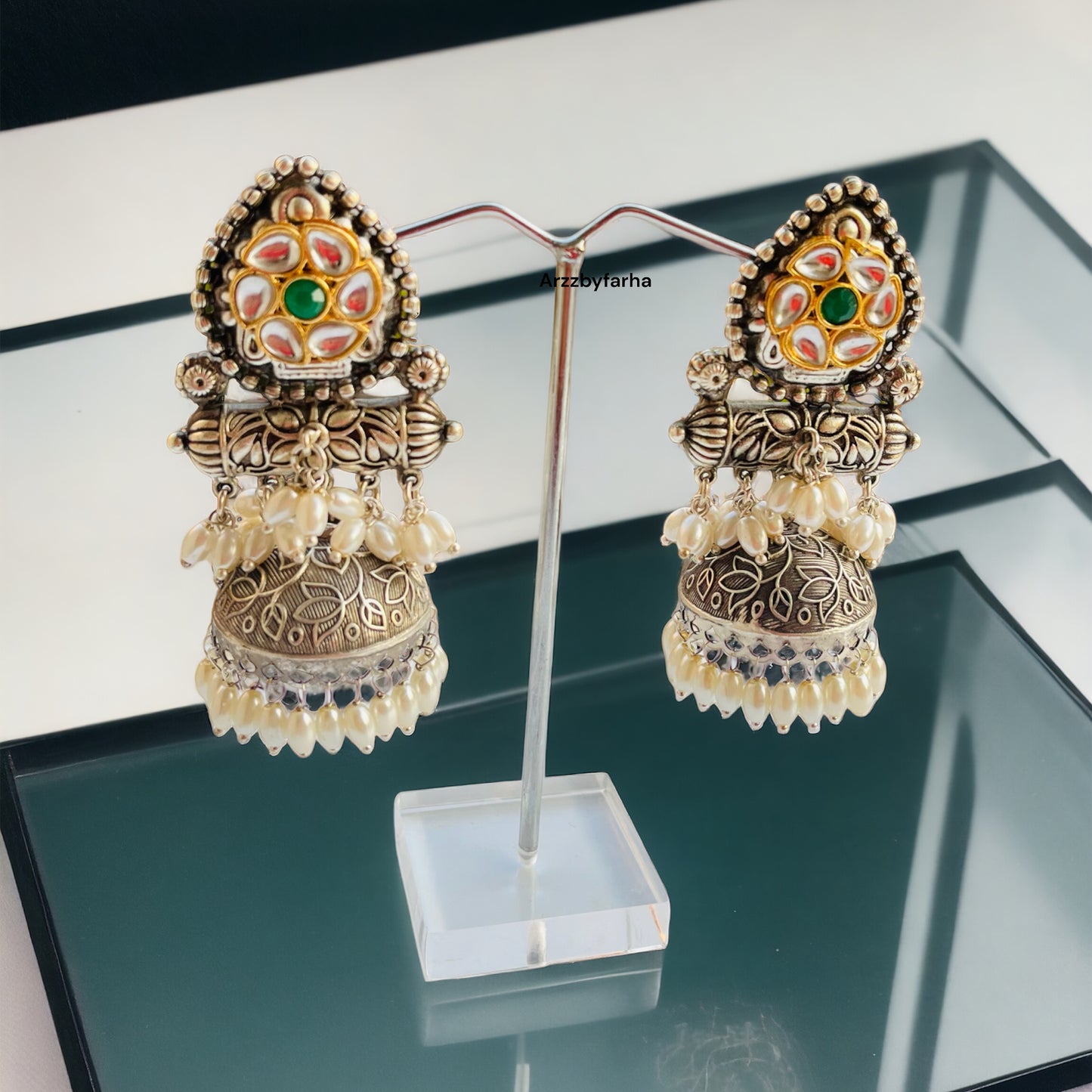 Green Stone Jhumka Earrings