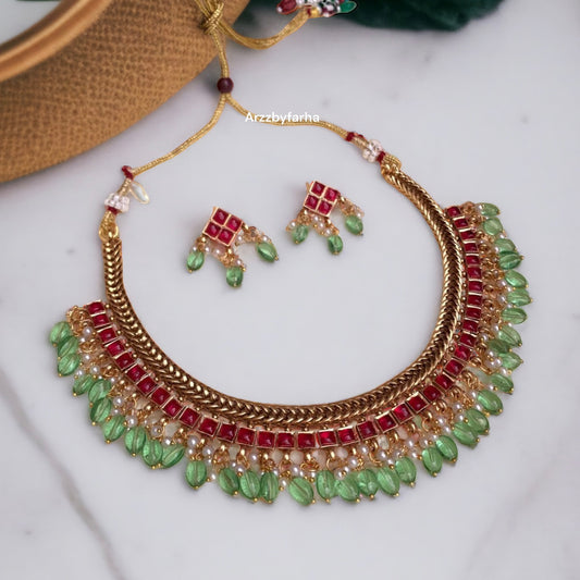 Mint & Ruby Pink Necklace Set