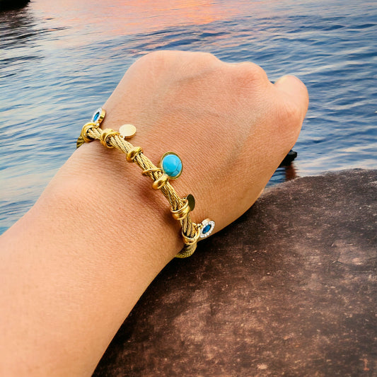 Gold Charm Cuff Bracelet