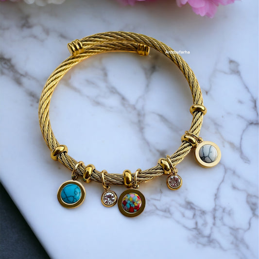 Gold Charm Cuff Bracelet