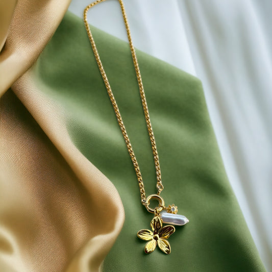 Flower Pearl Pendant Necklace