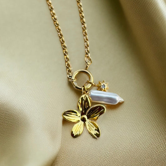 Flower Pearl Pendant Necklace