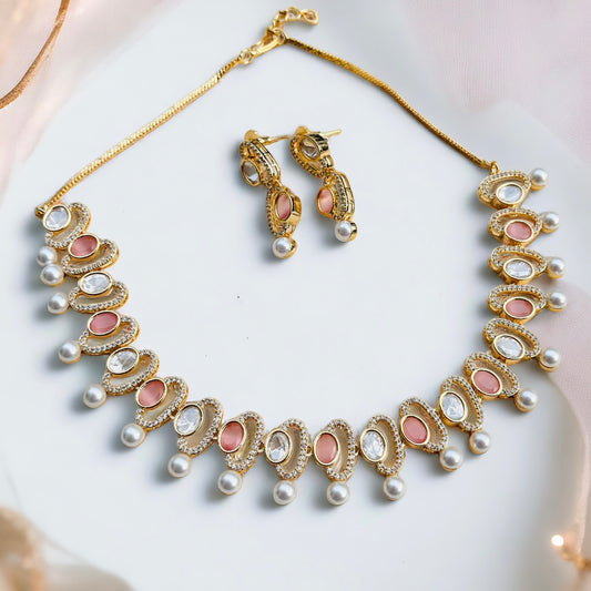 Moissanite Pink Sleek Necklace Set
