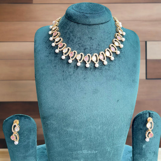 Moissanite Pink Sleek Necklace Set