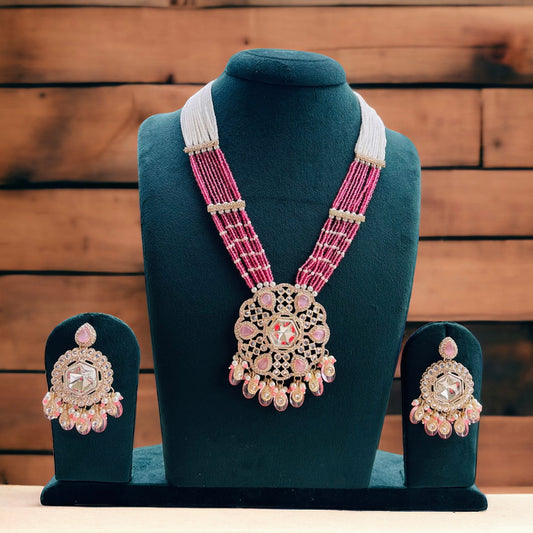 Multilayered Pink Kundan Necklace Set