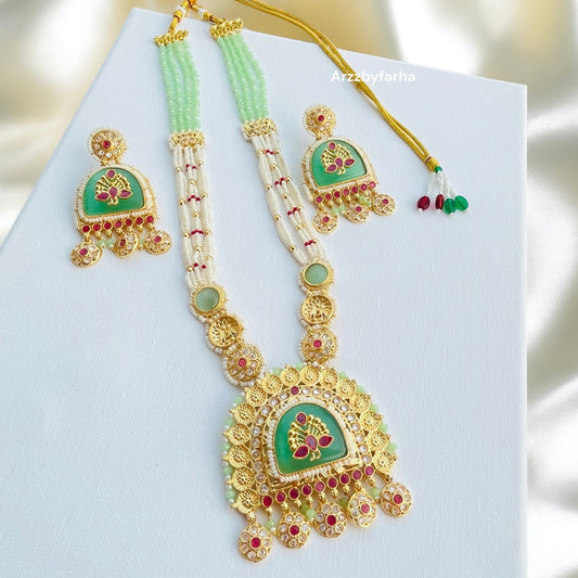 Mint Monalisa Stone Necklace Set
