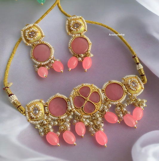 Pink Stone Necklace Set