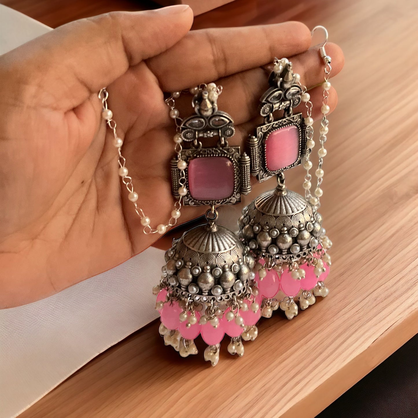 Jhumka With Hair Chain Earrings