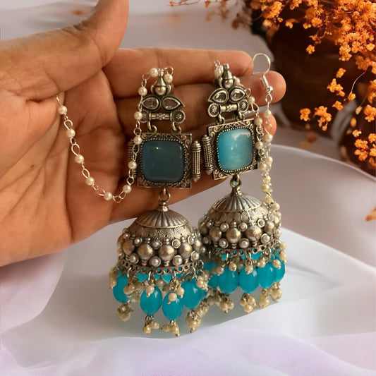 Jhumka With Hair Chain Earrings