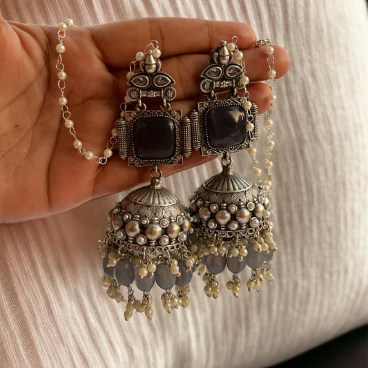 Jhumka With Hair Chain Earrings