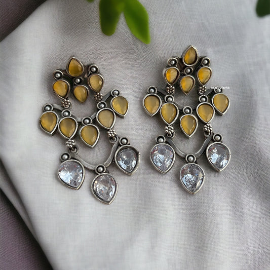 Silver Yellow & White Stone Earring