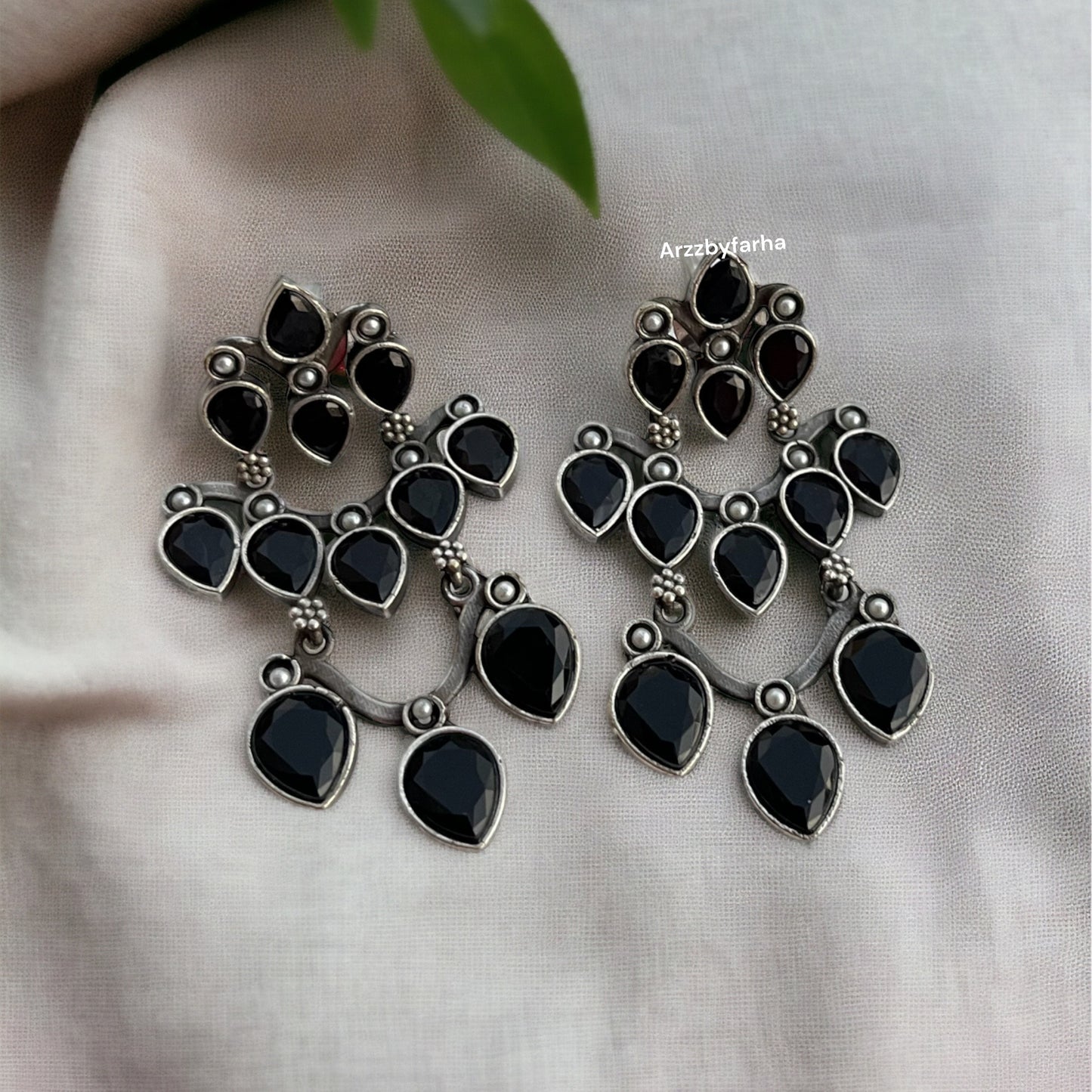 Silver Black Stone Earring
