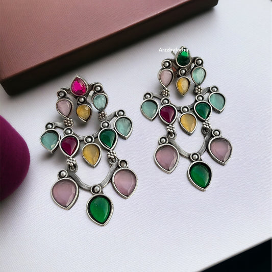 Silver Multicolor Stone Earring