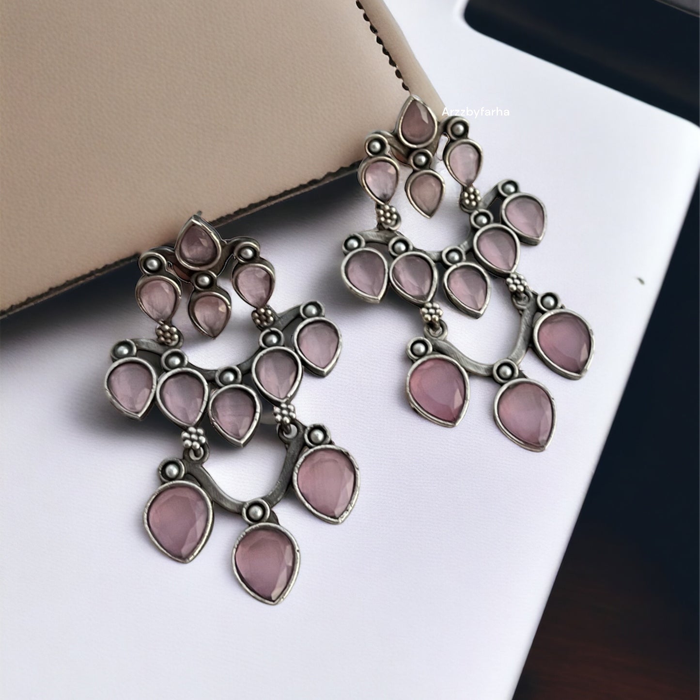 Silver Pink Stone Earring