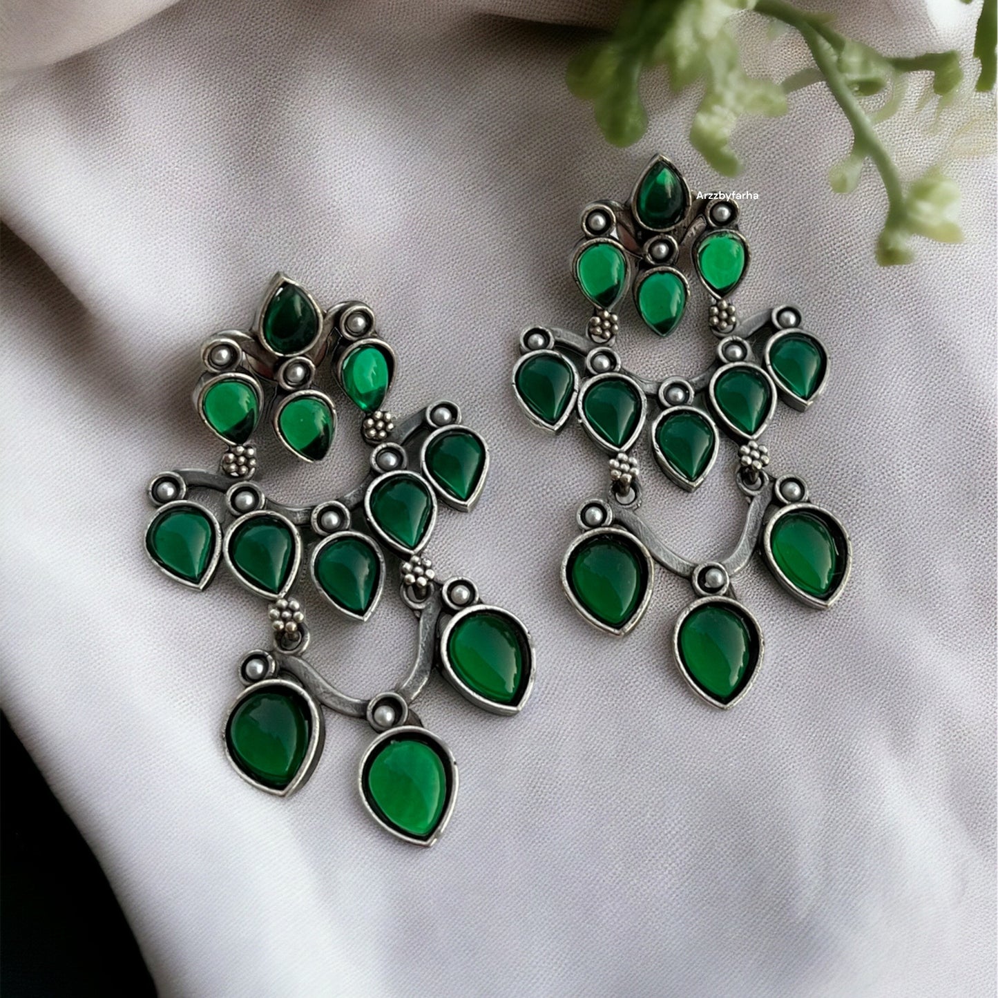 Silver Green Stone Earring