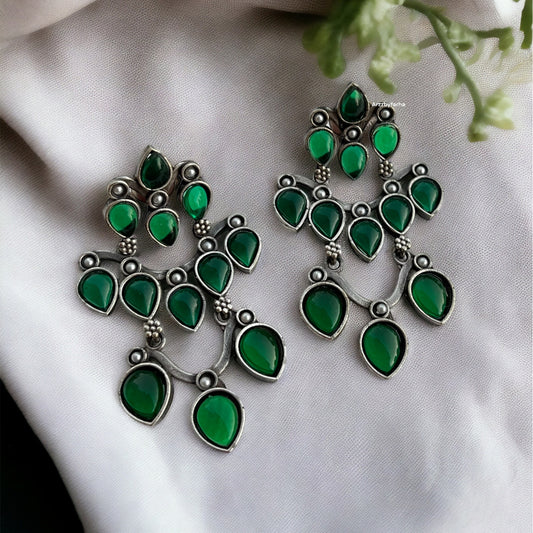Silver Green Stone Earring