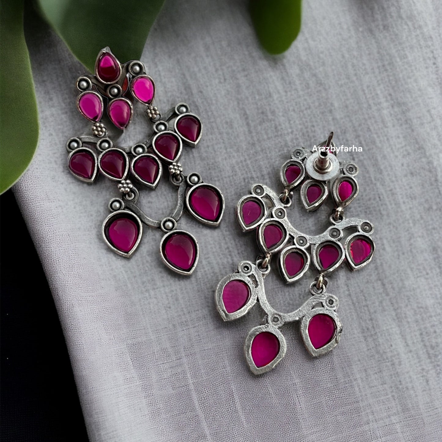 Silver Ruby Pink Stone Earring