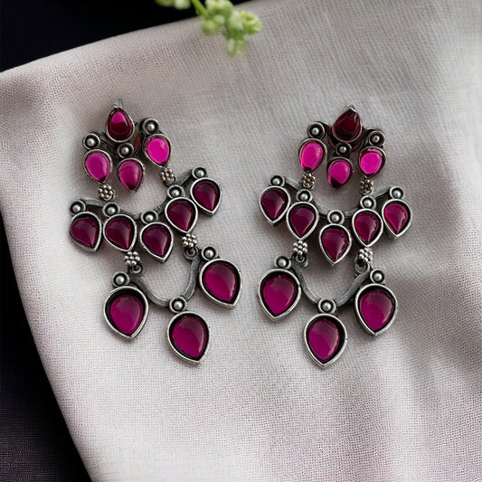 Silver Ruby Pink Stone Earring