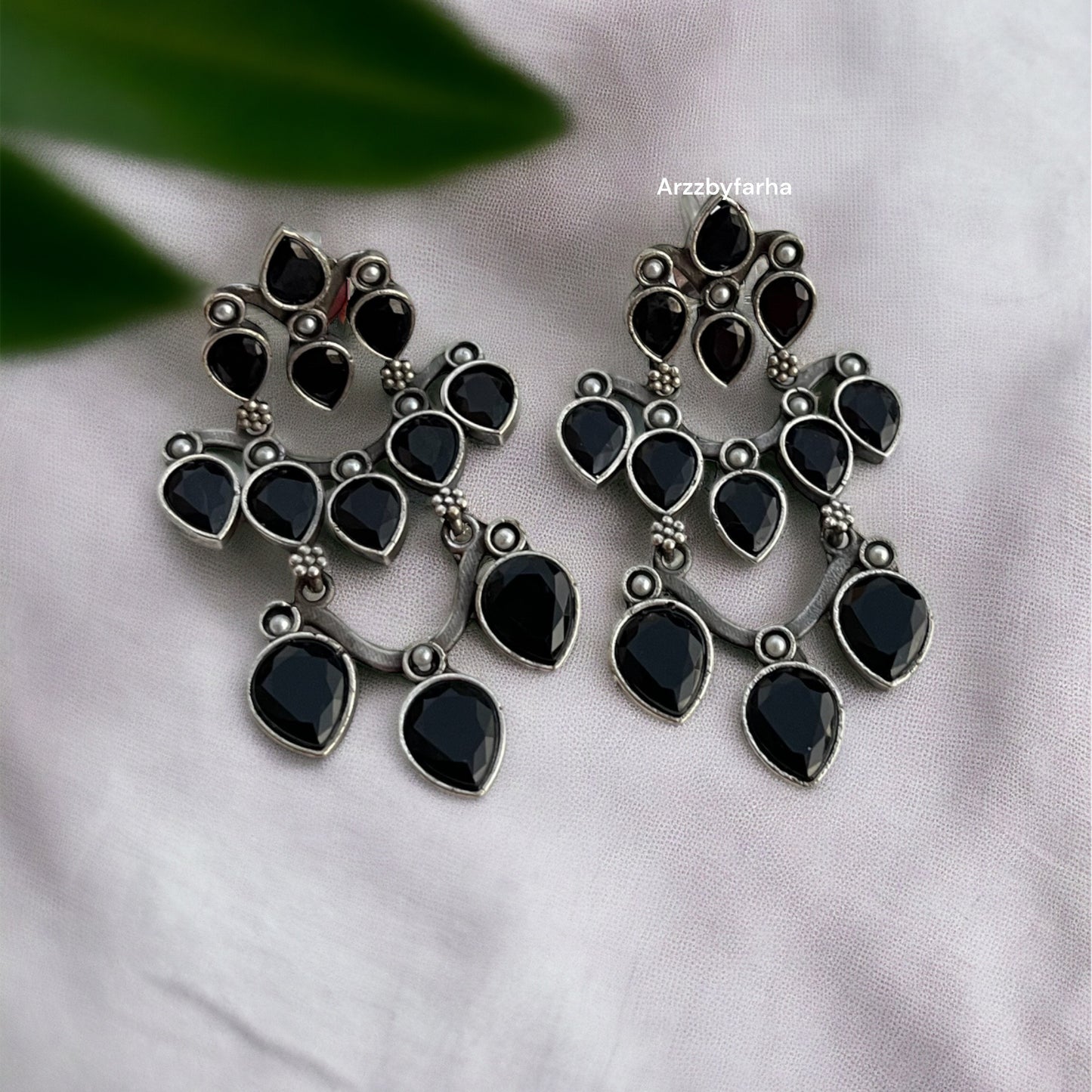 Silver Black Stone Earring