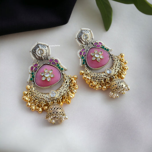 Nazakat Designer Dual Tone Chandbali Earrings