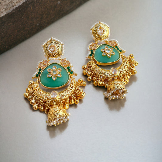 Nazakat Designer Mint Chandbali Earrings