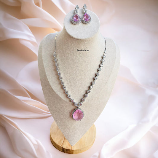 Pink AD Zircon Necklace Set